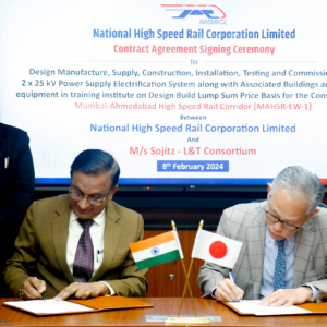NHSRCL signs crucial contract with Sojitz & L&T for electrical works, a major leap towards India's first bullet train.