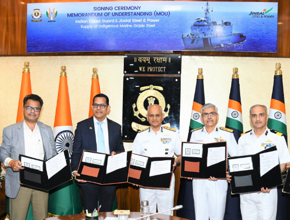 Indian Coast Guard teams up with JSPL to secure indigenous marine-grade steel supply, bolstering maritime defence capabilities.